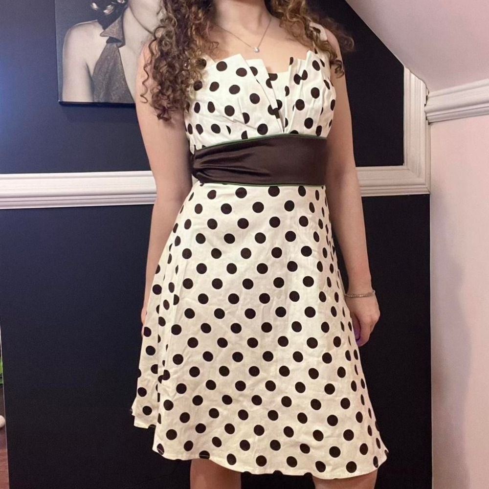 y2k white and green polka dot baby doll tie mini dress small